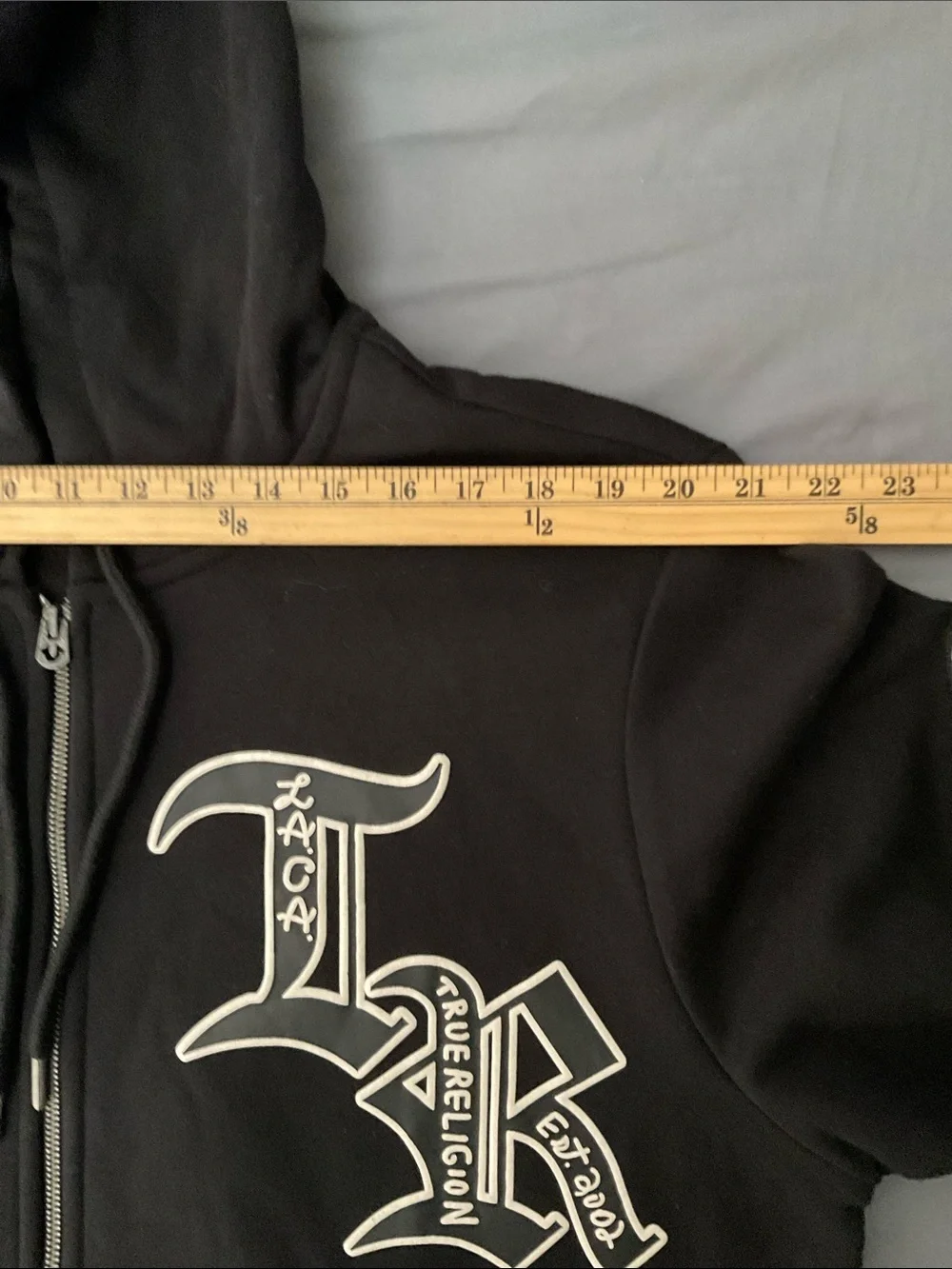True Religion Men’s Black Graphic Zip-Up Hoodie Size XL